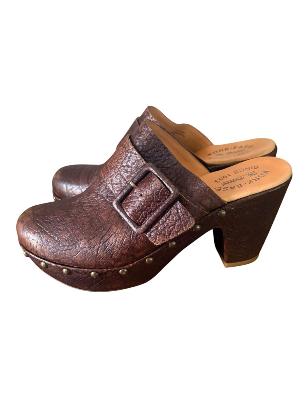 Kork-Ease Madison Leather Studded Platform Mules Chunky Heel Slip On Clogs Sz 10